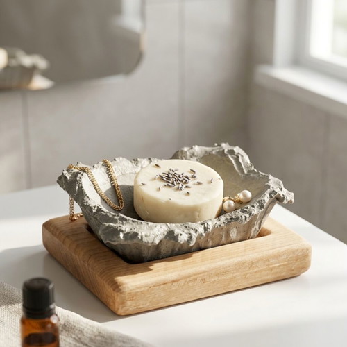 Handcrafted Concrete and Wood Dish brand new, soap holder and trinket tray