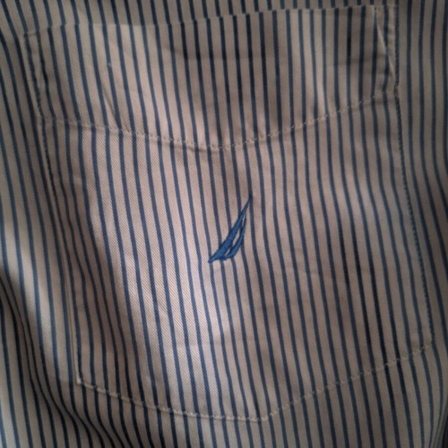 Nautica men's striped shirt used, long sleeve white with blue stripes