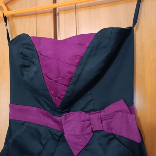 Strapless mini dress like new, black and magenta with bow and pockets, size S