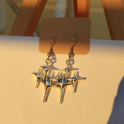 Earrings with steel hooks handmade, silver color