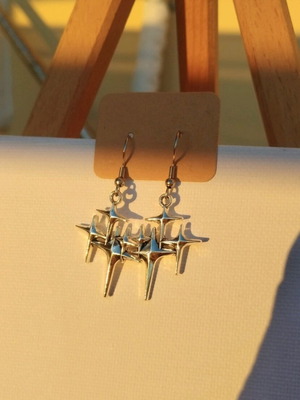 Earrings with steel hooks handmade, silver color