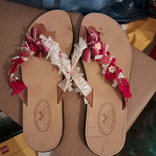 Women's handmade flip-flops new, size 37, beige