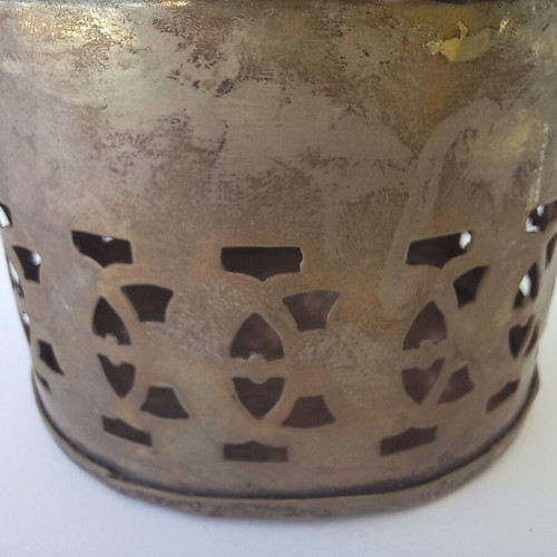 Old handmade silver-plated box candle holder used