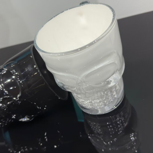 Set of 2 glass skull mugs used, handmade painted