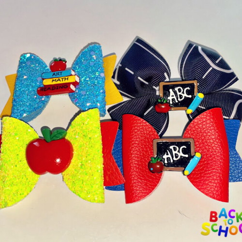 Hair bows set of 2 colorful new Back to School