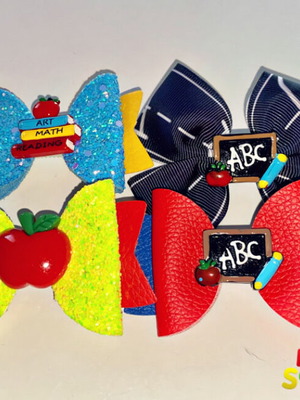 Hair bows set of 2 colorful new Back to School