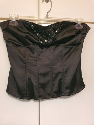 Strapless Top satin corset style with beads, like new, black, size M