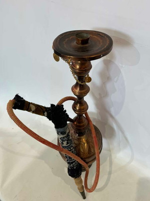 Vintage traditional brass hookah with embossed oriental motifs 51x16