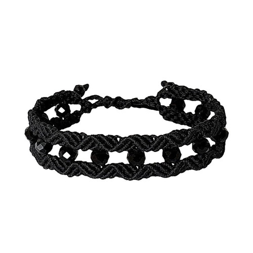 Black Addiction bracelet handmade macrame black with crystal beads new