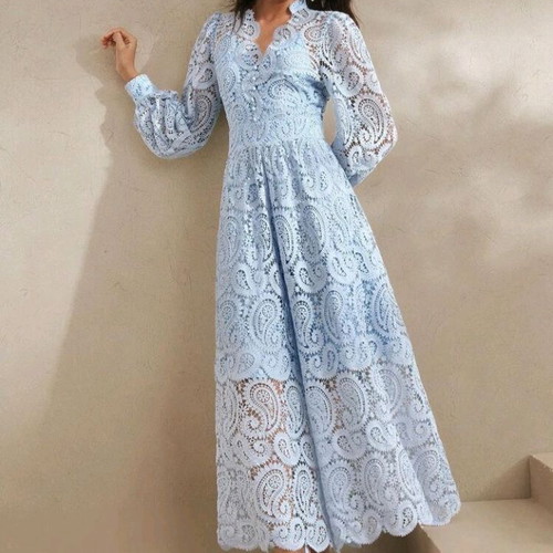 Long lace dress turquoise like new, size S