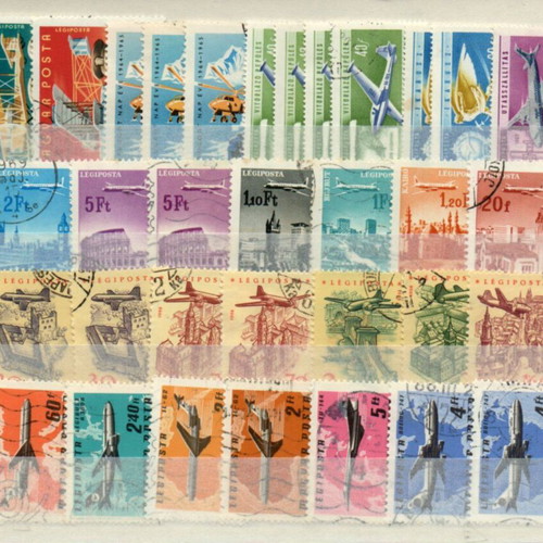 Hungary stamp collection used, 10 cards with large thematic stamps