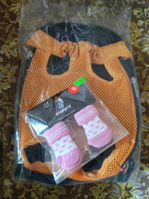 Dog backpack and socks new, size S