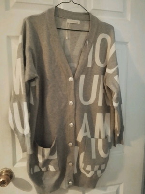 Long grey cardigan with letters, one size