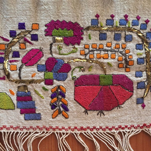 Tsevres vintage handmade embroidered cotton-silk fabric used