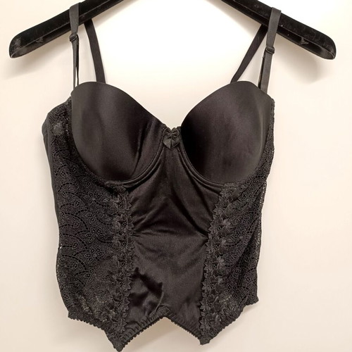 Luna black satin corset size 80C like new with lace and underwire