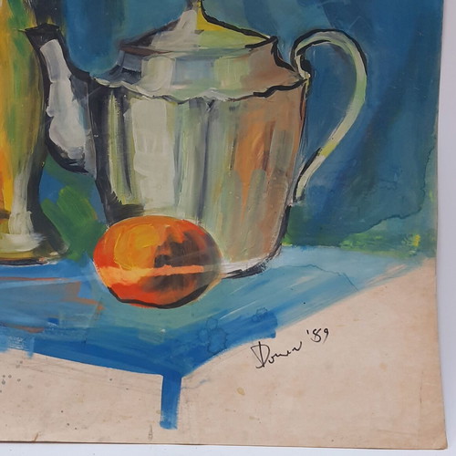 Vintage watercolor still life painting 70x50 cm, signed