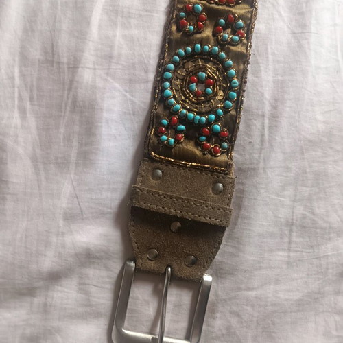 Vintage handmade boho ethnic belt with beads and suede 100cm like new