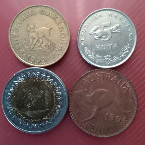 Foreign coins used, lot of 4 pieces