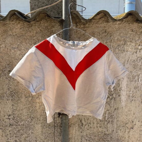 BSB crop top wide with design like new, size S, white and beige