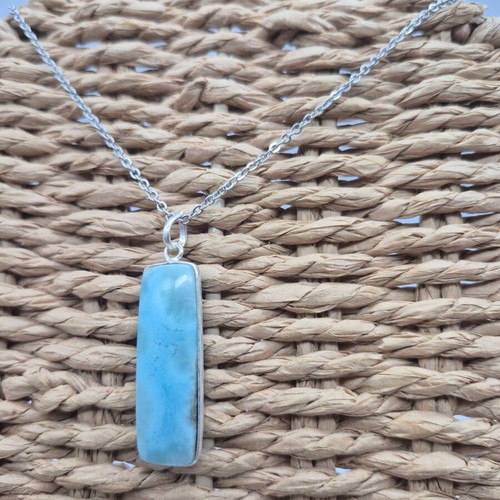 Larimar Silver 925 Necklace with Stainless Steel Chain new