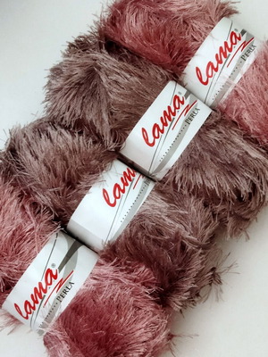 Lama Perla knitting yarn pack of 4, beige cigar and dusty pink furry threads
