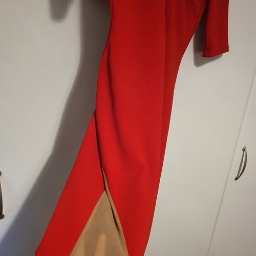 Coocu fitted red dress with sleeves and sheer details like new
