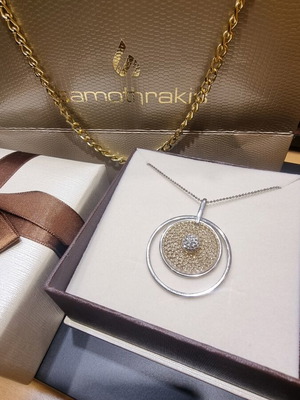 Silver 925 necklace with yellow gold plating and zircon stones pendant