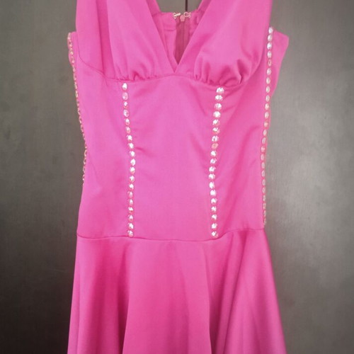 Handmade fuchsia dress with Swarovski, design by Nikos