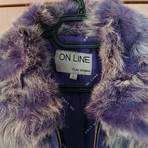On Line purple faux fur jacket size S like new
