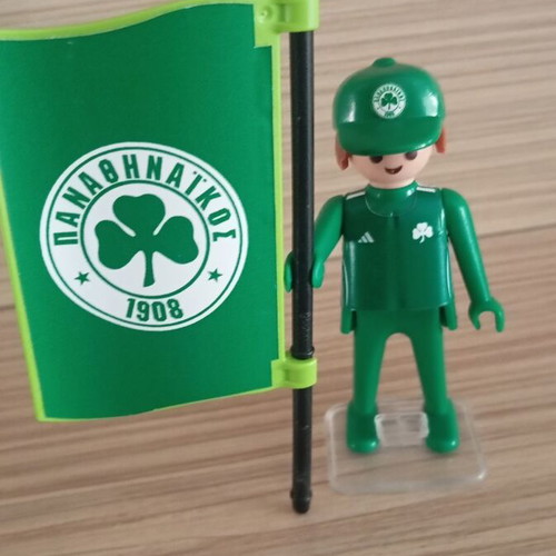 Playmobil Panathinaikos Football Fan Figure like new with flag and cap