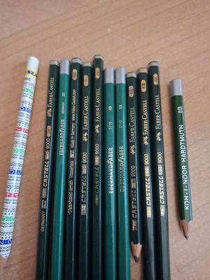 Pencils used mechanical Pilot 0.5 and 0.7 and classic Faber Castel and Eberhard Faber