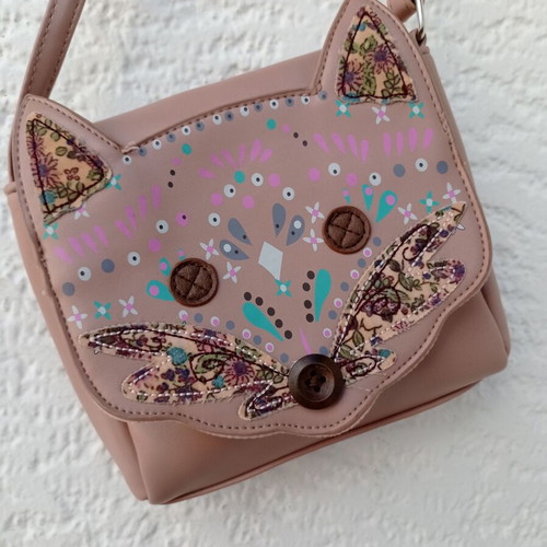 Accessorize children's leather bag used, crossbody, pink with fox design