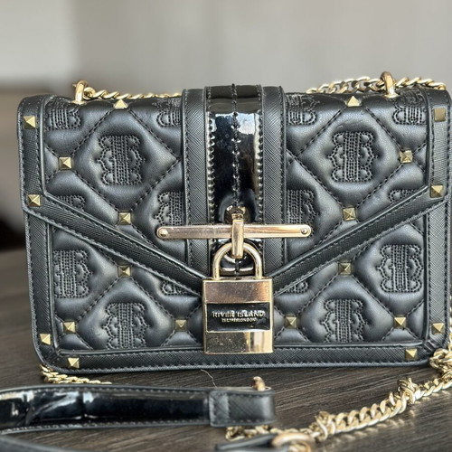 River Island shoulder bag like new, black with gold details