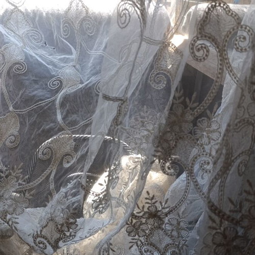 Acrylic Tulle Curtain used, white sugar color with embroidered floral glitter