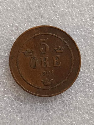 Sweden 5 Öre Coin 1901 used