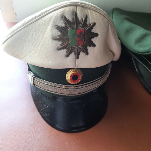 German police hats used, 1970s set with Polizei badge