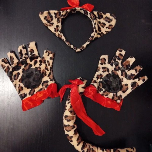 Carnival leopard print headband and gloves used