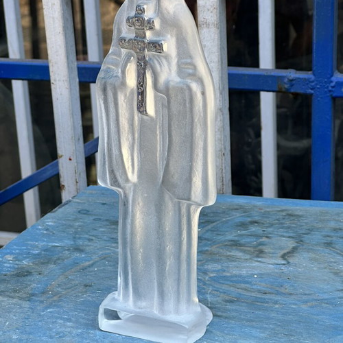 Vintage glass Panagia with cross decorative 28 cm