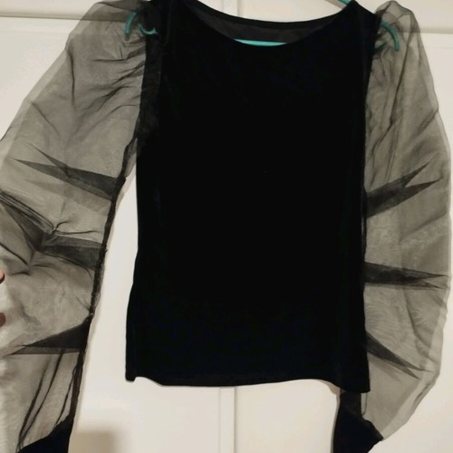 Velvet blouse with puffy transparent sleeves new, Authentic, size L