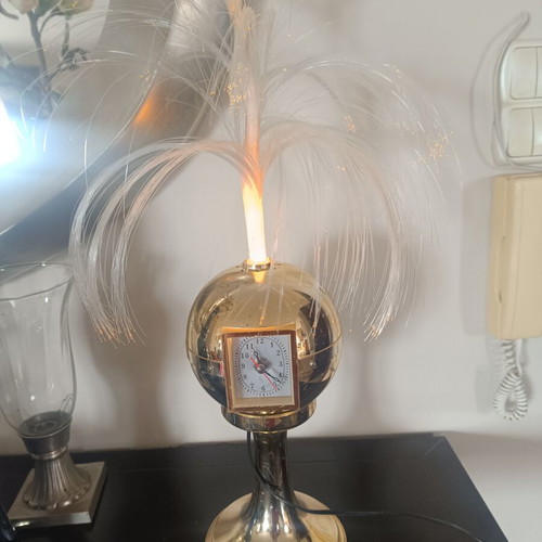 Vintage fiber optic lamp with clock used, space age style