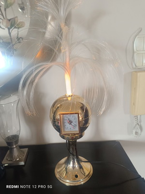 Vintage fiber optic lamp with clock used, space age style