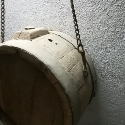 Wooden canteen old handmade used with chain