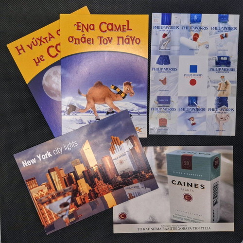 Collectible cartes postales with cigarette theme, set of 7 unused