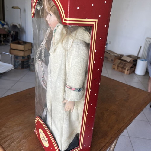 Porcelain doll vintage in box, 52 cm