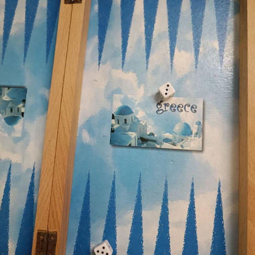 Travel backgammon like new, magnetic wooden with Santorini photo