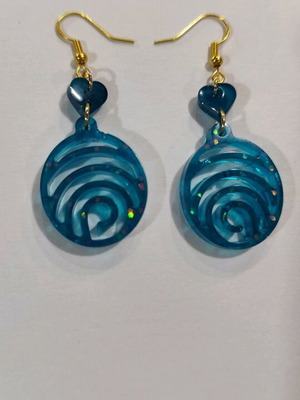 Handmade earrings from petrol liquid glass resin new