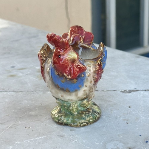 Vintage ceramic decorative hen used, colorful, collectible 9x10.2 cm