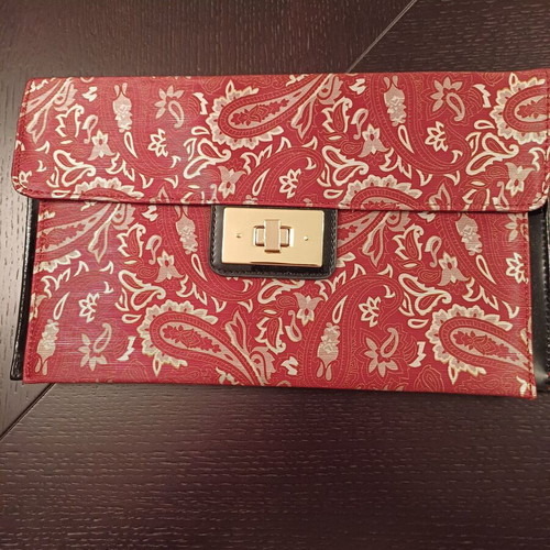 Envelope-style women's bag new, red with silver details