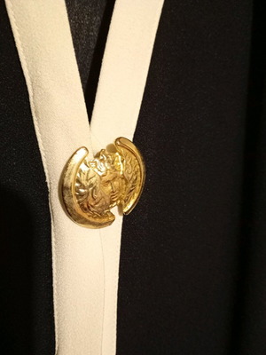 Women's viscose jacket long, like new, black with gold buttons and ecru trim