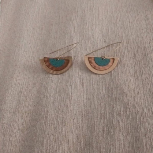 Crescent moon earrings like new, gold, pink gold and turquoise colors